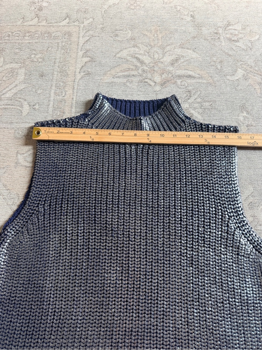 Pilcro Oversized Foil Sweater Vest Size L Blue & Silver Statement Anthropologie - Picture 10 of 14